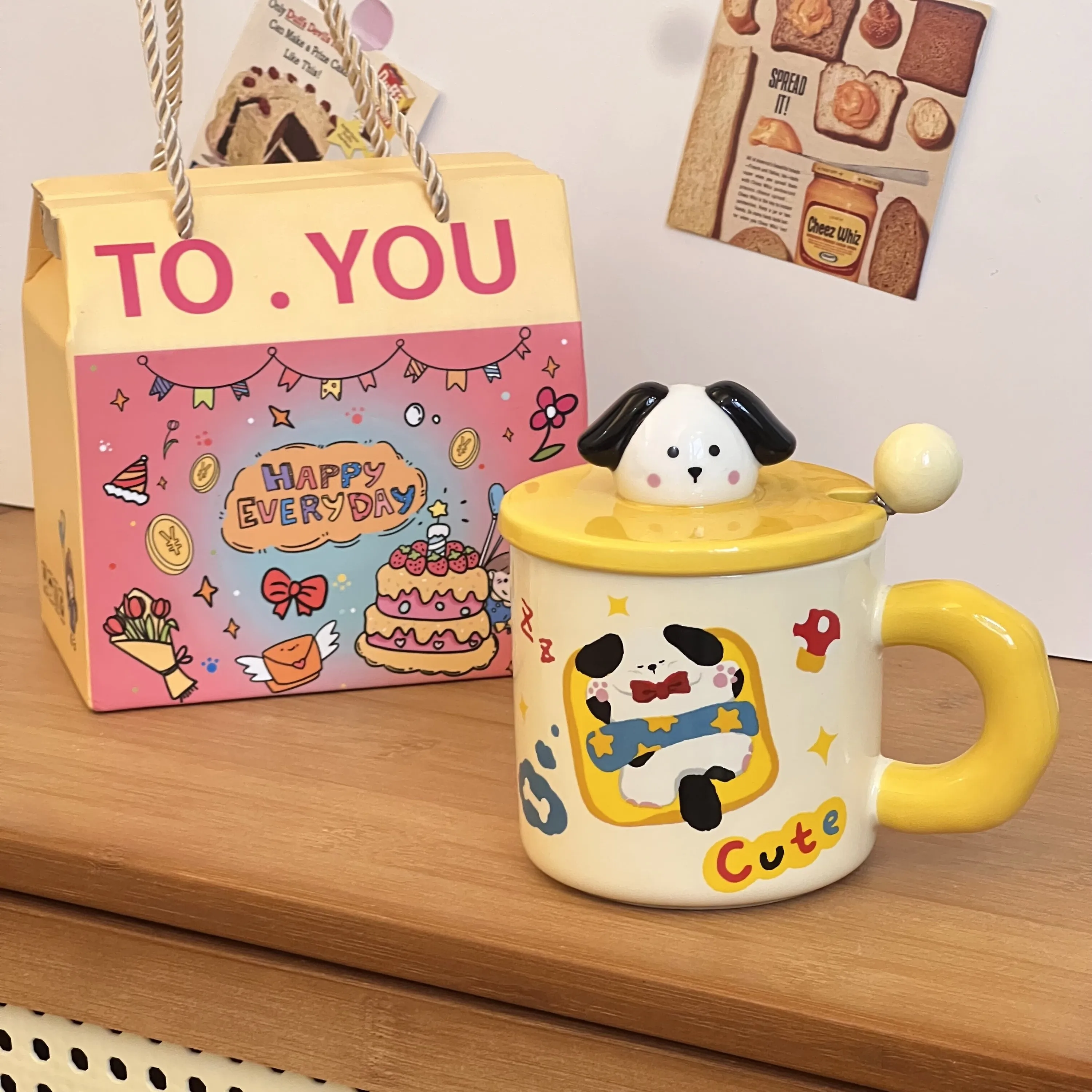 cute-cartoon-dog-ceramic-mugs-water-drinking-cup-for-women-birthday-gift-high-aesthetic-value-stainless-steel-spoon-not-included