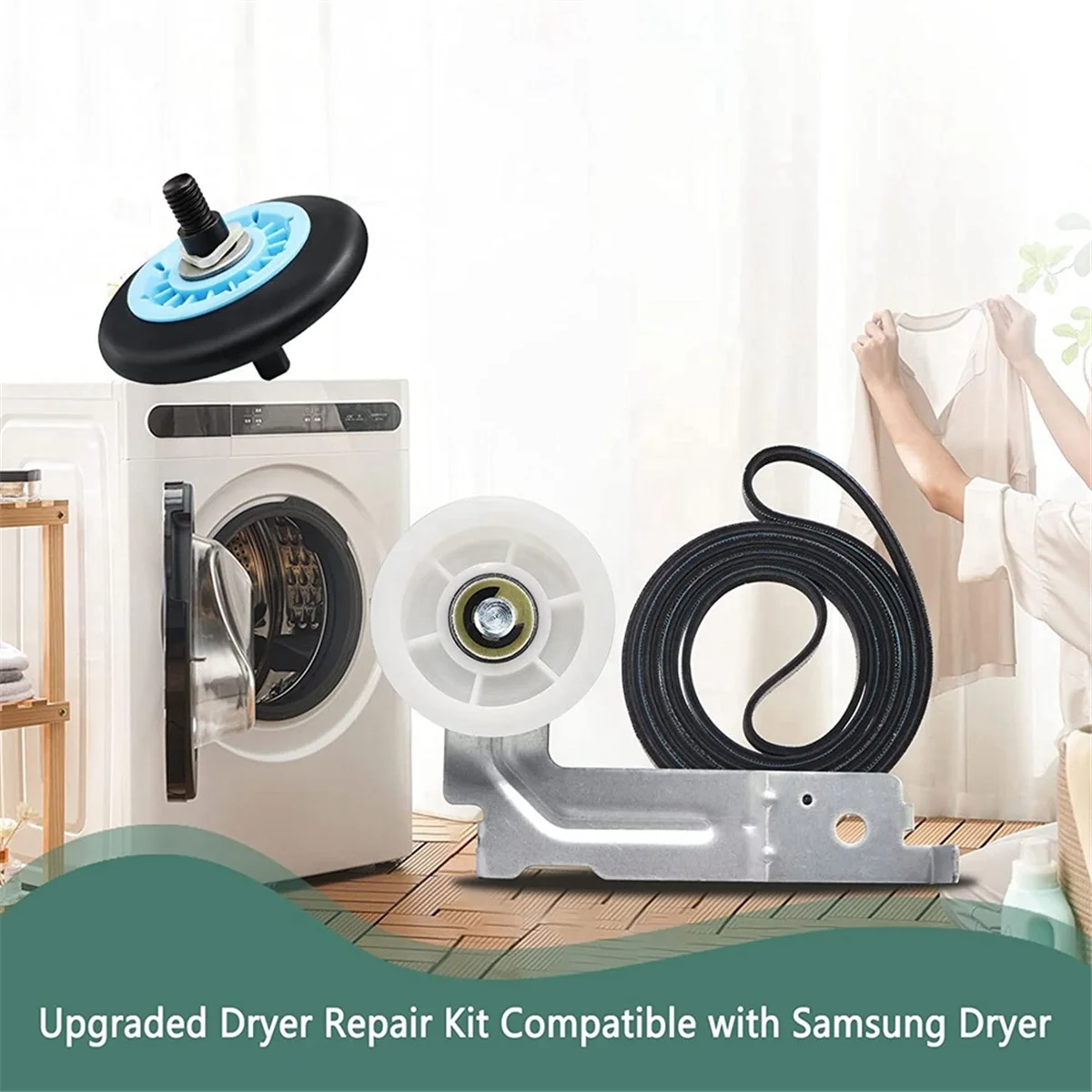 Kit de réparation de sèche-linge pour sèche-linge Samsung comprenant un rouleau de sèche-linge DC97-16782A DC93-00634A une poulie de renvoi 6602-001655,