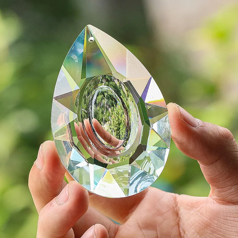 75mm Longan Crystals Prism Pendant Rainbow Making Transparent Teardrop-shaped Hanging Ornament Sunlight Collector DIY Decoration