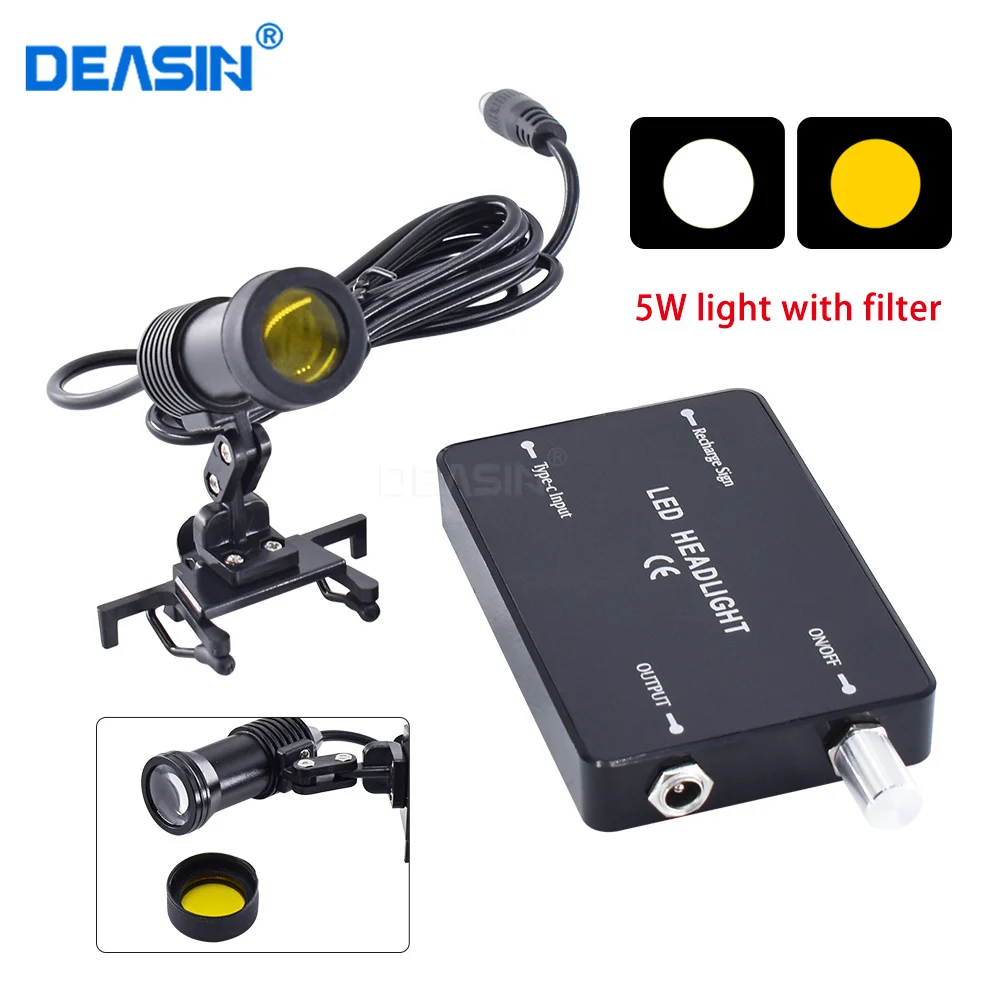 

Dental Lab Medical Loupe 5W Headlight Headlamp with Glasses Clip for Dental Magnifier with Yellow light Dentist Tools