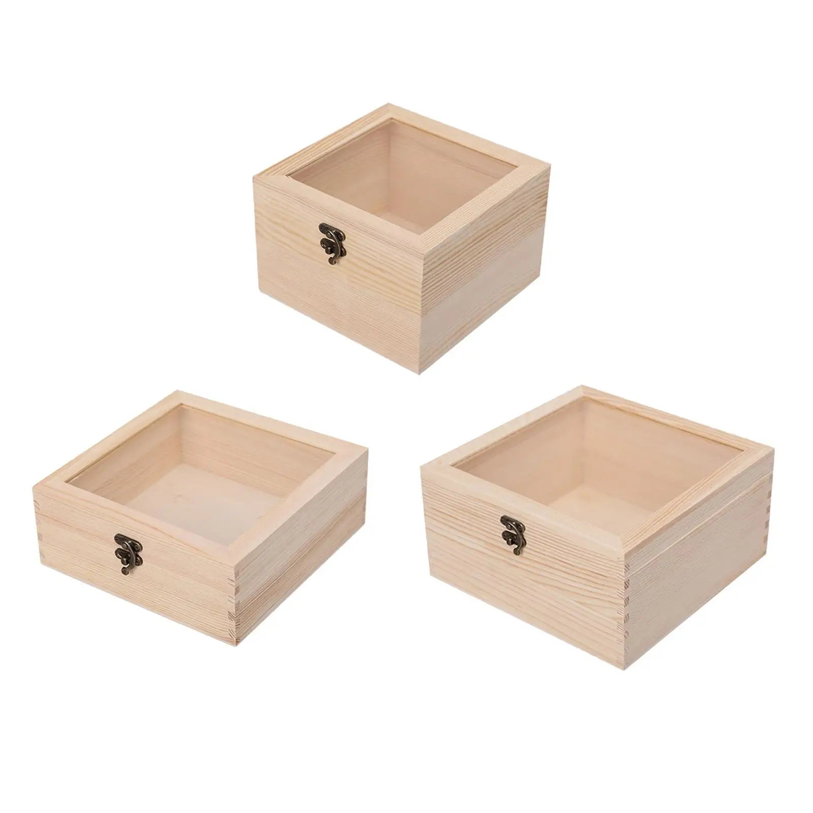 Wooden Box Jewelry Display Case with Glass Cover Storage Box Photo Holder DIY and Home Decorations Keepsake Trinket Box