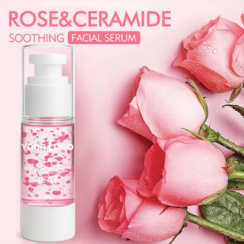 プライベートラベル 30ML ローズフェイスセラム カスタムロゴ入り ヴィーガン クルエルティフリー メイクアップ 卸売 バルク 通常のスキンケア