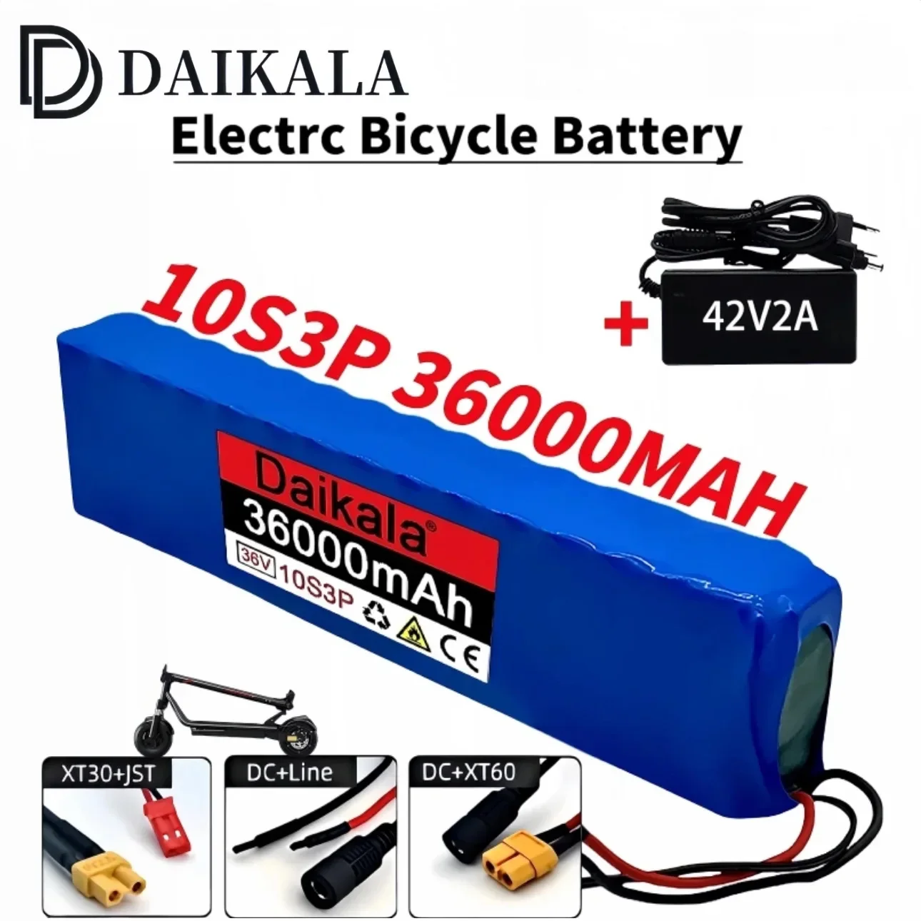 10S3P 36V 36000mAh 18650 Rechargeable Lithium Battery Pack，For Power Modified Bicycle Scooter Electric Vehicle with BMS+charger