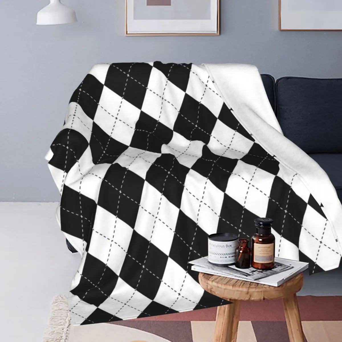 Diamond Shaped Geometric Pattern Blanket Soft Warm Flannel Throw Blanket Bedding for Bed Travel Home Couch