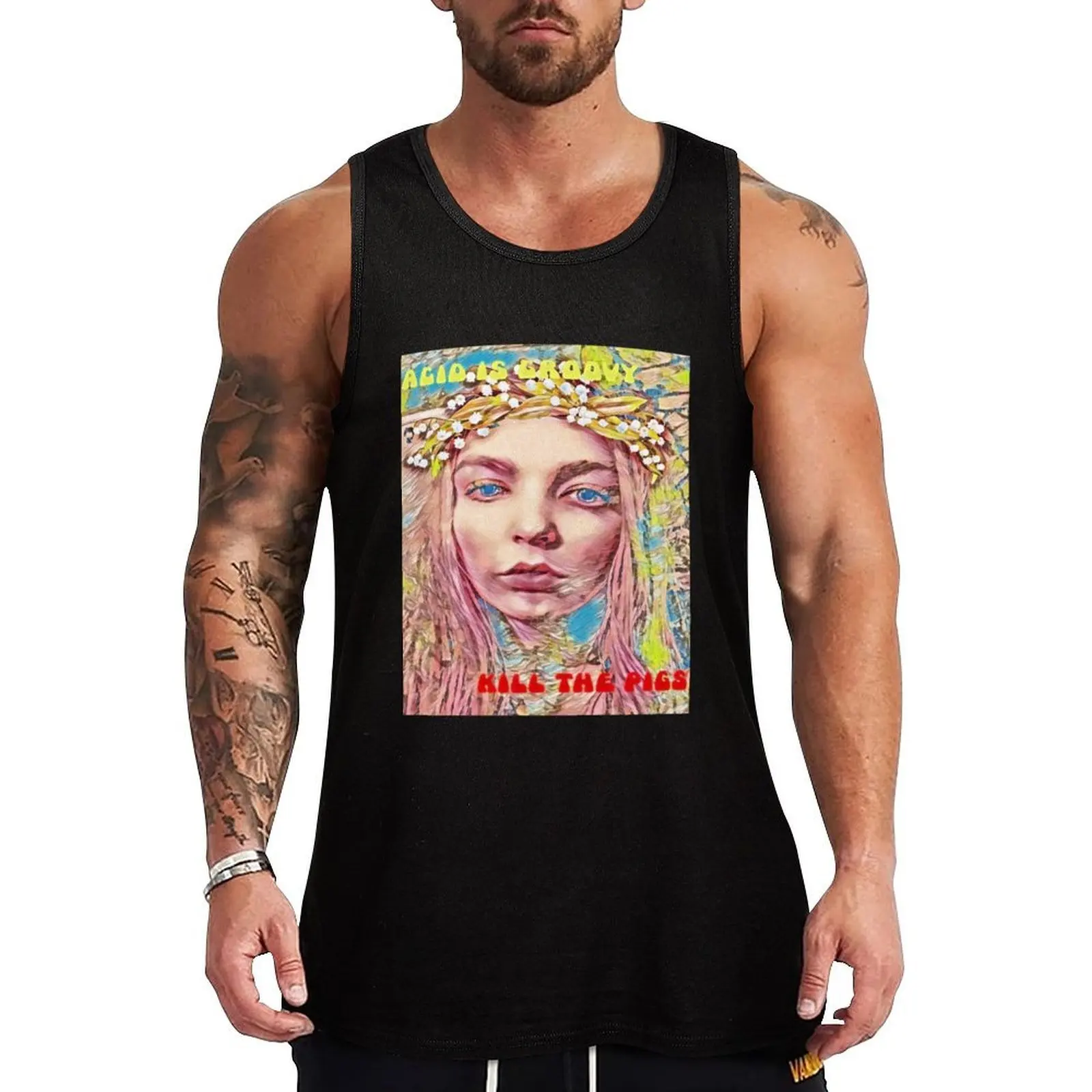 Acid is Groovy Kill the Pigs Hippie Lady Tank Top Athletic Gym Tank Top Sleeveless Quick Dry Training