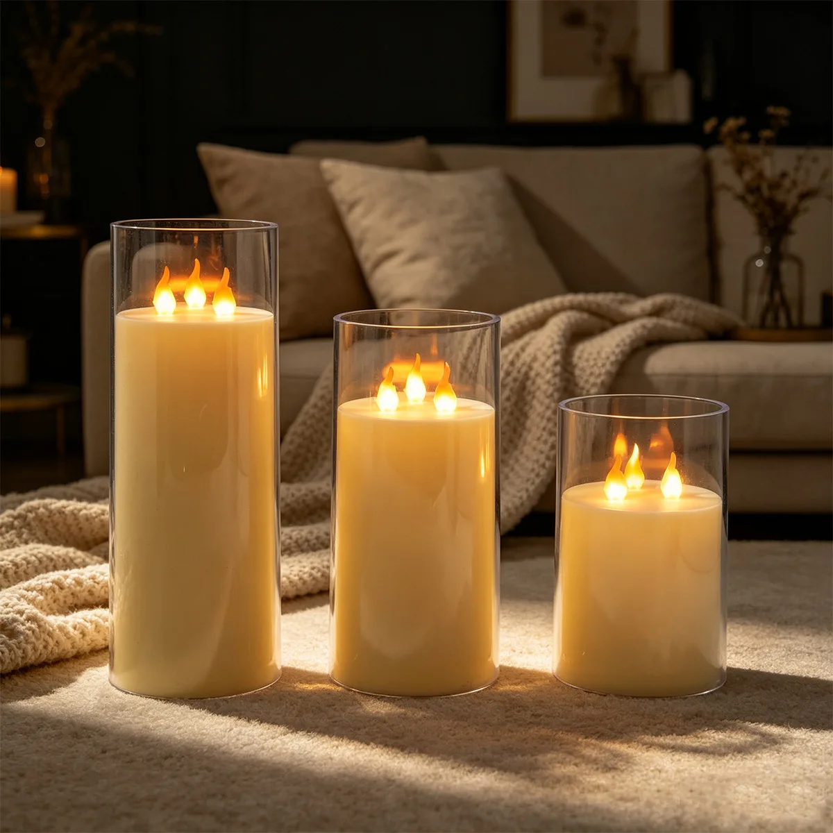 25-15cm 3D Wick Flameless Acrylic Candles Battery Operated Window Ambient Lighting for Home Wedding Christmas Party Table Decor
