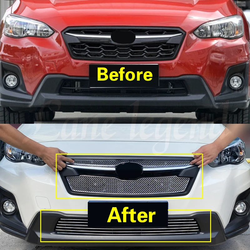 For Subaru XV 2018 2019 2020 Grill Grille Front Racing Cover Trim Stainless Steel Honeycomb Mesh Body Kit Racing Grill Cover