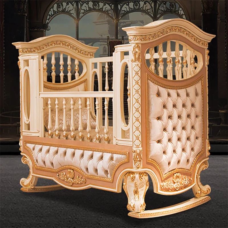 golden baby cots crib bed solid wood carving baby swing bed painting baby beds for new born