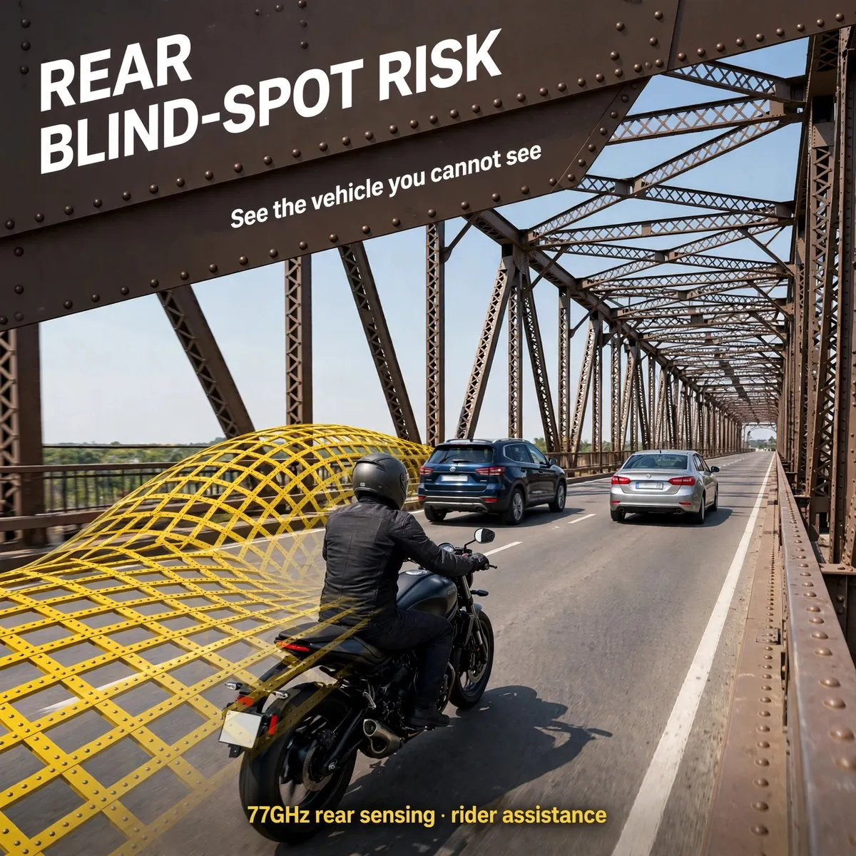 77GHz Motorcycle Blind Spot Radar Kit – Dual LED Indicators for Rear Warning, 70m Maximum Rear Detection, BSD 8.4m and LCA 50m w