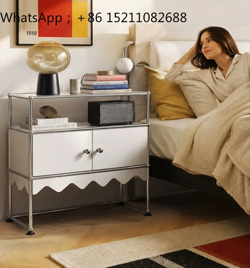 SCY Module Stainless Steel Bedroom Storage Cabinet Display Rack Modern Simple Shelf Bedside Table