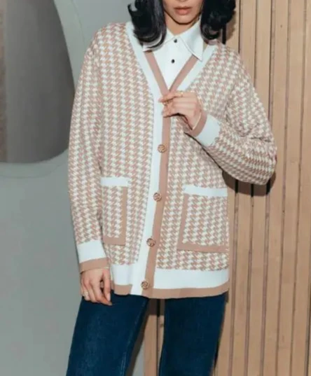 

Autumn and Winter New Elegant Women's French Loose Cardigan Plaid Print Fashion