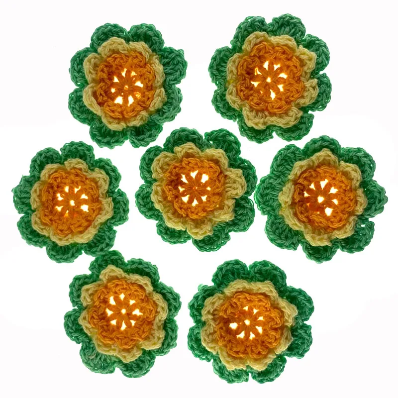 10Pcs Multicolor Handmade Cotton Crochet Flowers Applique For Sewing Pads Fabric DIY Craft Accessories 4.5cm