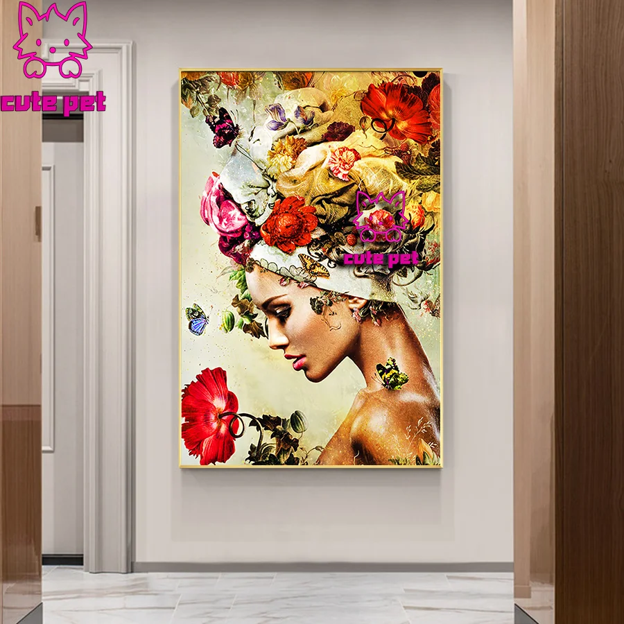 Art 5D DIY Diamond Painting Flower headdress woman Full Square Round Drill Rhinestone Diamant Embroidery Mosaic Kits Home decor