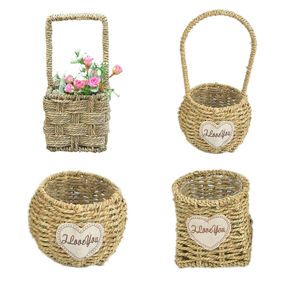

Square Wicker Flower Basket 12x12cm Pastoral Style Waterproof Rattan Vase Container Indoor Outdoor Decor