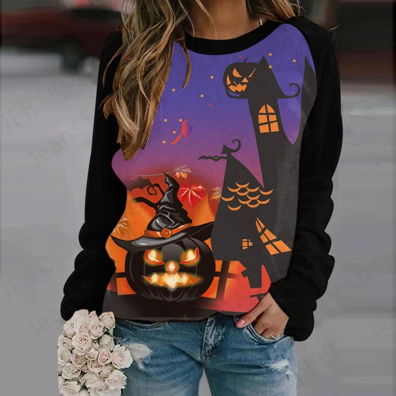 Happy Halloween 3d Print Hoodies Women Fashion Oversized Hoodie O-Neck Halloween Sweatshirt Girl Coat Women Sweats Girl Clothes