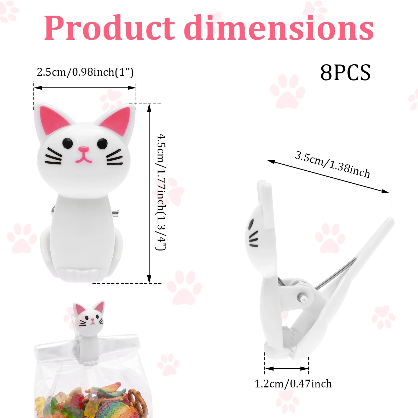 8 Pcs Cat Shape Food Sealing Bag Clips Adorable Kitchen Snack Bags Clamp Plastic Hanging Clothes Sock Clamps for Home and Office