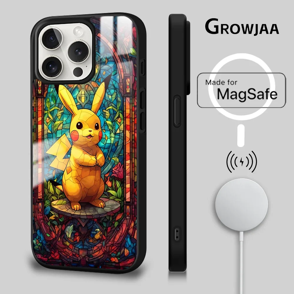 Pokemon Stained Glass Artwork Phone Case For IPhone 16 15 14 13 12 11 Pro Max Plus Mini Magsafe Mirror Wireless Magnetic Cover