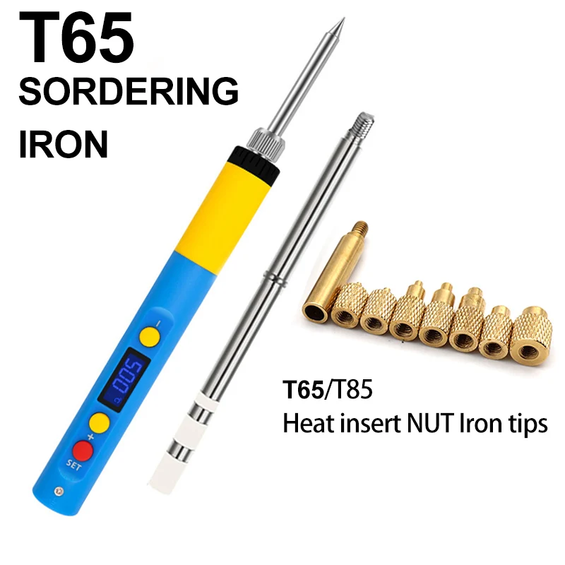 PD65W QLED Display T65 Intelligent Soldering Iron With Heat Insert Nut Iron Tip M2-M8 Brass Thread Embedded For 3D Printer