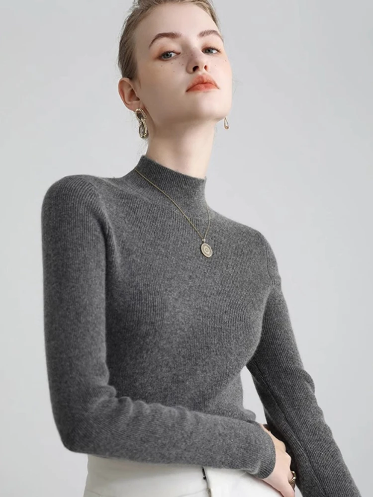 Pure Color Commuter Vielseitiger f High Collar Camere Knitwear Long Sve Overhead Damen-Pullover mit schlanker Basis und Irt