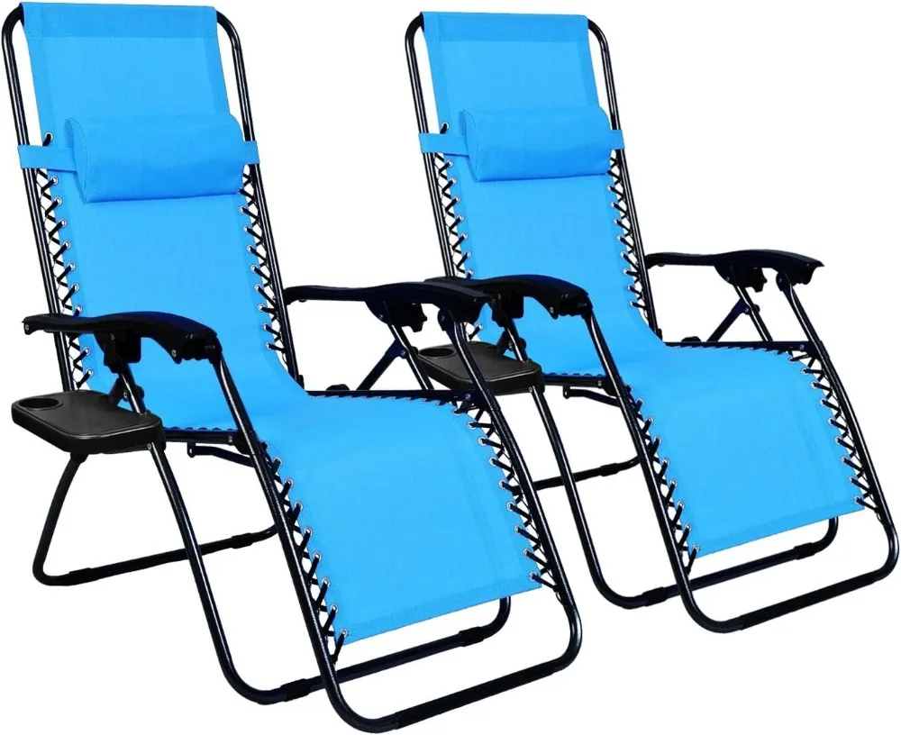 

Gravity Chair 2 Pack Adjustable Reclining Lounge Chairs with Cup Holder Outdoor Yard Beach Reclining Light Blue