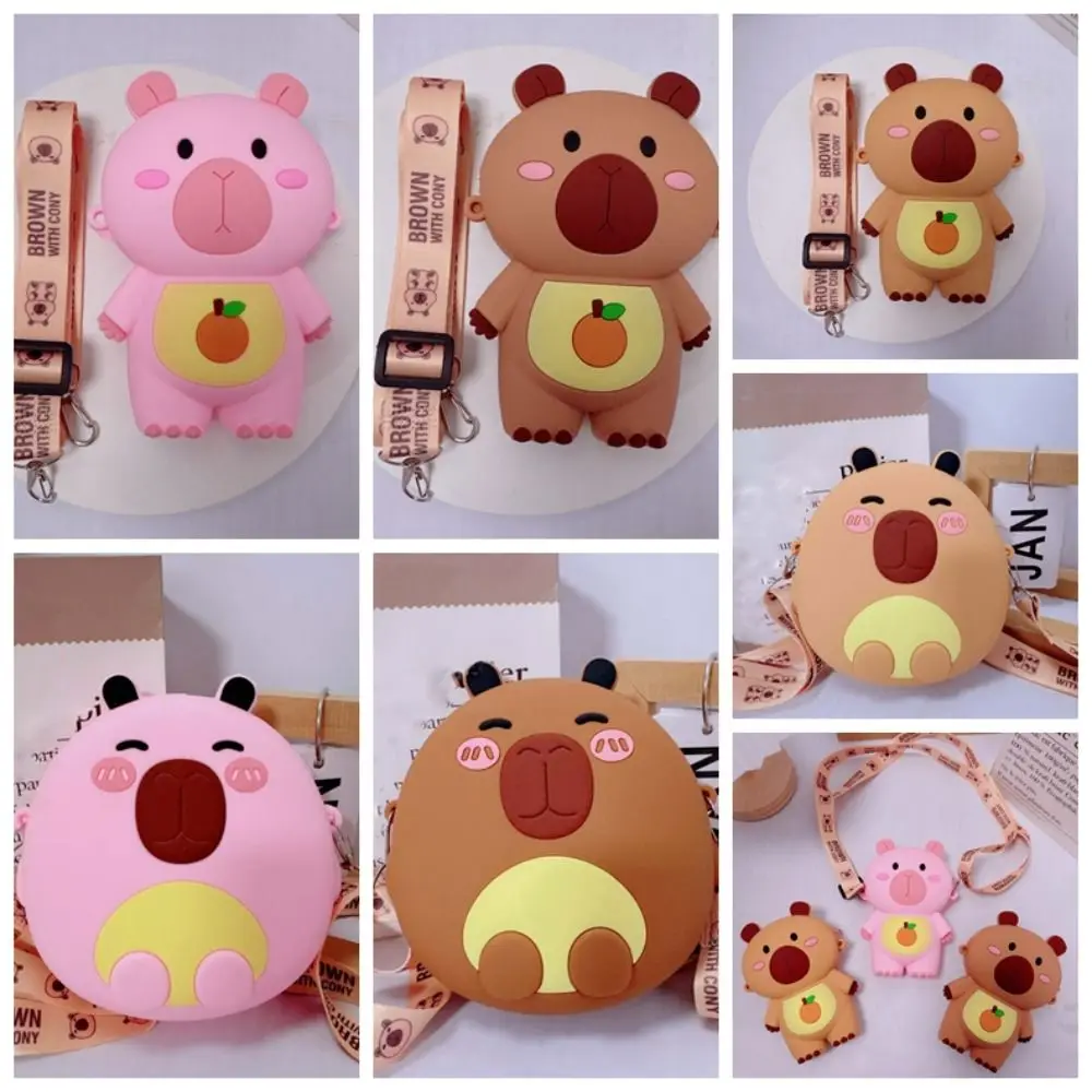 

Kawaii Capybara Shoulder Bag Adjustable Straps Waterproof Silicone Doll Bag Portable Cartoon Children Small Purse Gifts