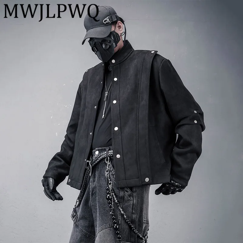 

MWJLPWQ Unique High-End Suede Motorcycle Jacket For Men Spring Autumn Personality Machete Sleeve Design Loose Casual Coat 12900