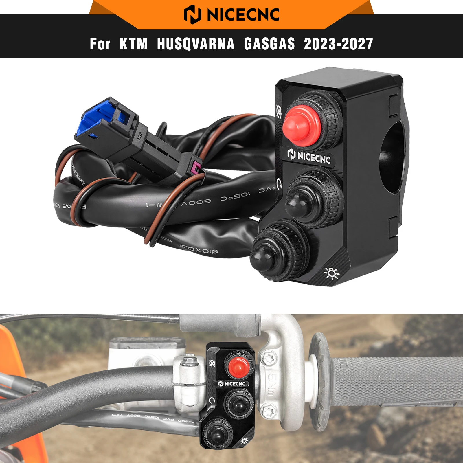 NICECNC For KTM EXC 300 2024-2027 2026 Motorcycle Start Kill Stop Switch & Headlight Button For Husqvarna TE 300 GasGas EC 300