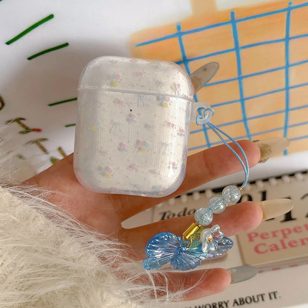 Lovely Floral Flowers For Apple AirPods 1 2 3 4 Pro 2 Cases Headphone Cover 3rd 4th Gen Butterfly Keyring Soft Protective Case