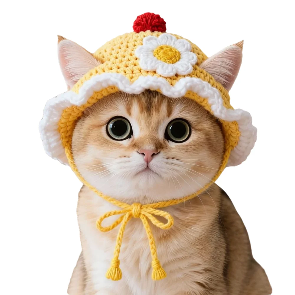 

Funny Refined Elastic Cat Knitted Hat Handmade Craft Soft Winter Dog Cap Warm Skin-Friendly Pet Cosplay Headwear Party Events