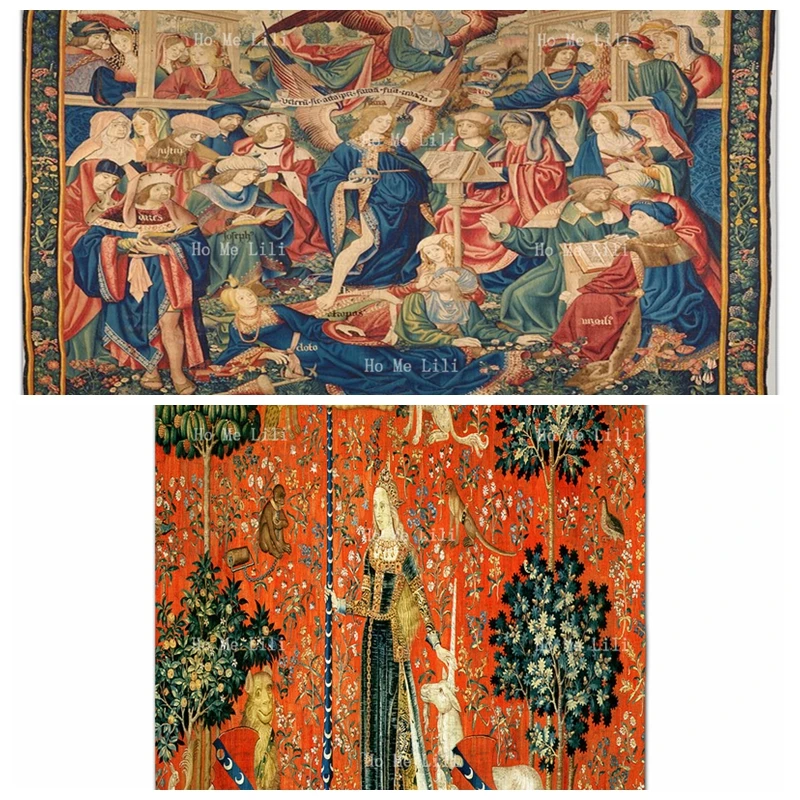 Medieval Paintings The Success Of Fame Renaissance Touch Lady And Unicorn Mille Fleurs Flannel Floor Rug By Ho Me Lili