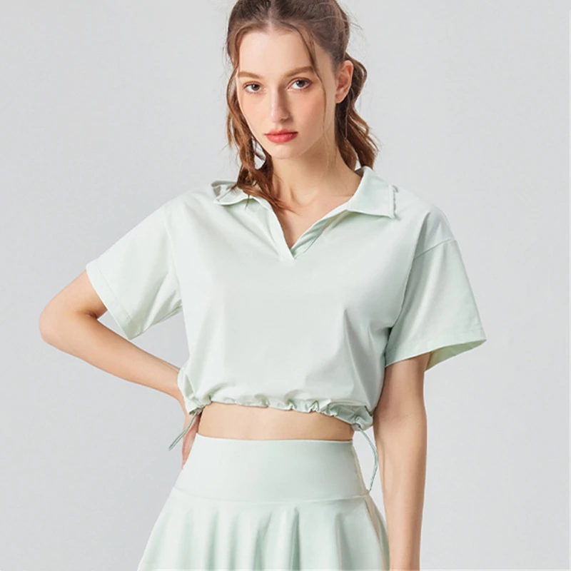 

Women Tennis Shirts Unti-UV Short Sleeves Sport T-Shirt Drawstring Loose Thin Running Yoga Shirts V-Neck Gym Fitness Tops Blouse