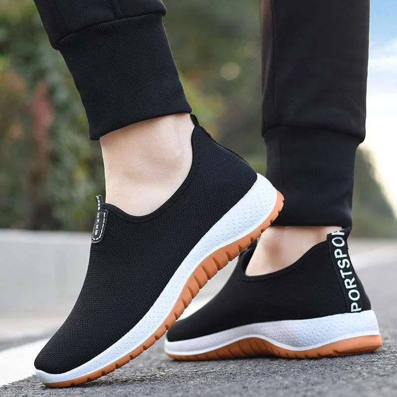 Mesh Breathable Shoes for Men Non-slip Wear-resistant Slip on Flat Casual Shoes Fashion Light Sport Walking Shoes