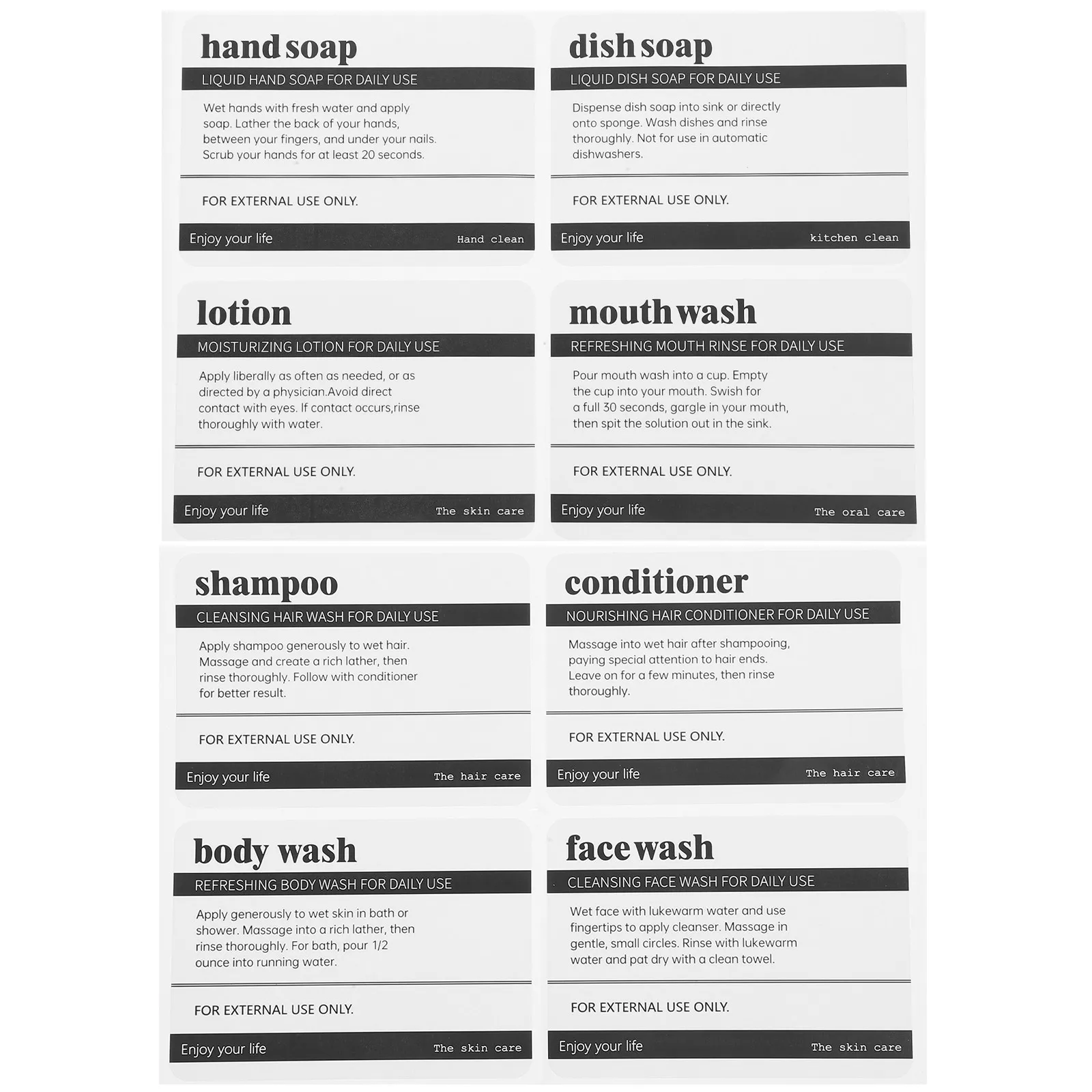 

8 Sheets Skincare Products Labels Stickers Self Adhesive Waterproof PVC for Bathroom Toiletries Bottles Organization