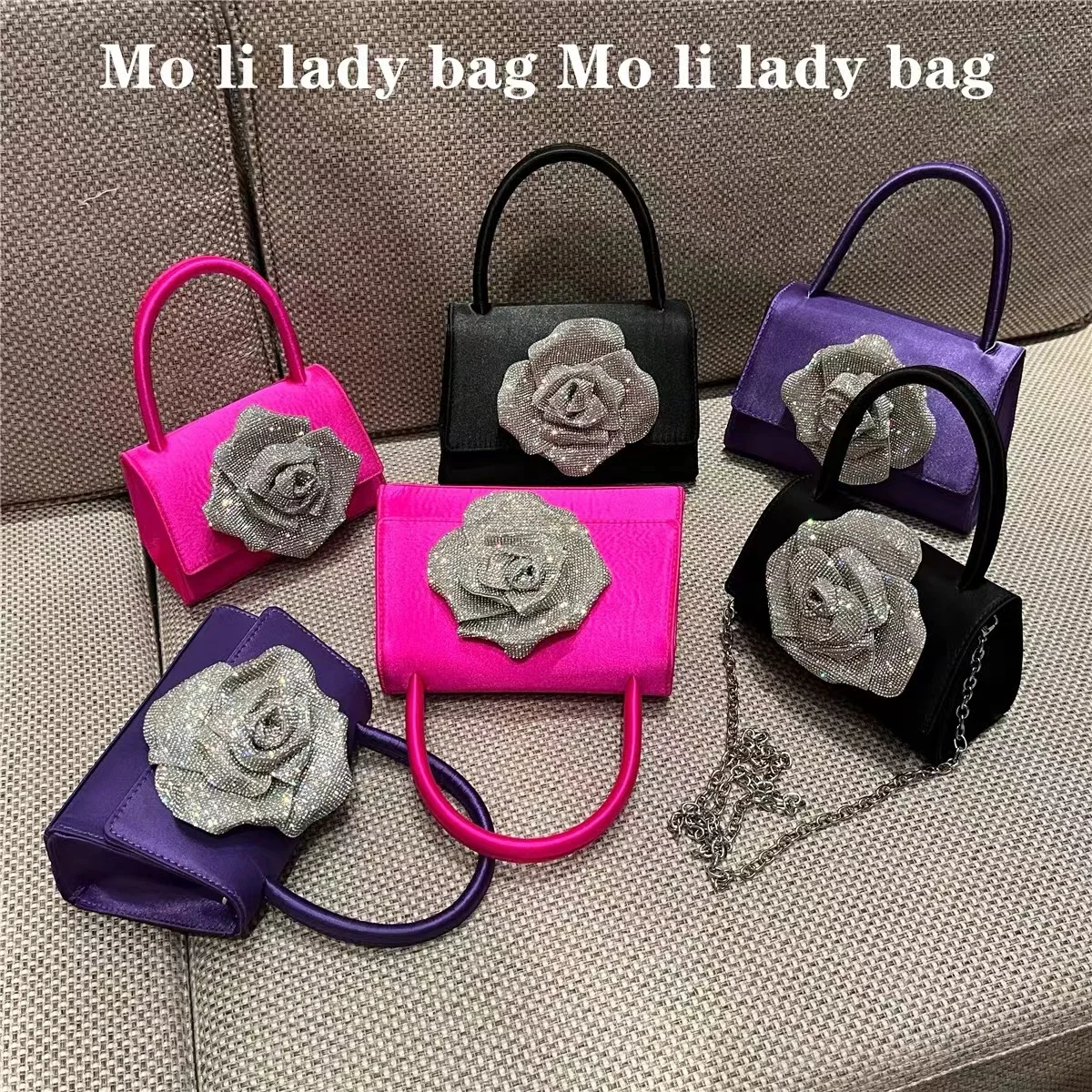 Luksusowe błyszczące diamenty kwiatowe torba wieczorowa satynowe elegancka torebka torby na przyjęcie weselne torba na ramię Crossbody torebki