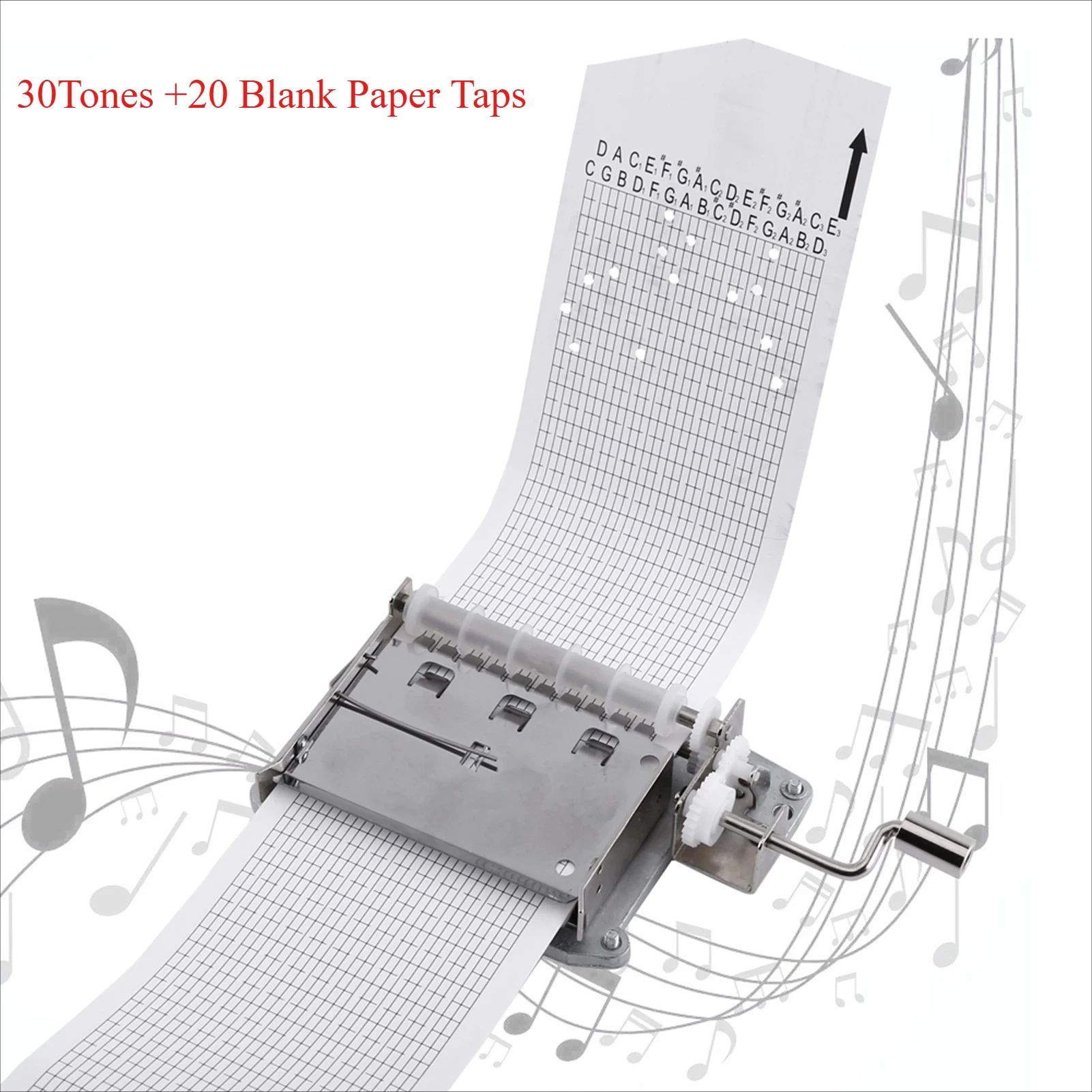 Hand Crank Tape 30 Tones 20 Paper Tapes with Blank Strips Movement Parts Puncher Music Box