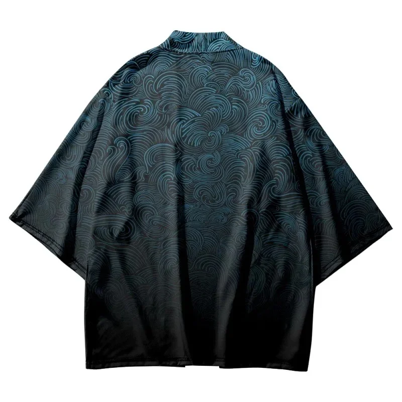 

Large Size 6XL Japanese Kimono Vintage Gradient Geometry Print Cardigan Beach Yukata Streetwear Men Women Haori Robe Clothes