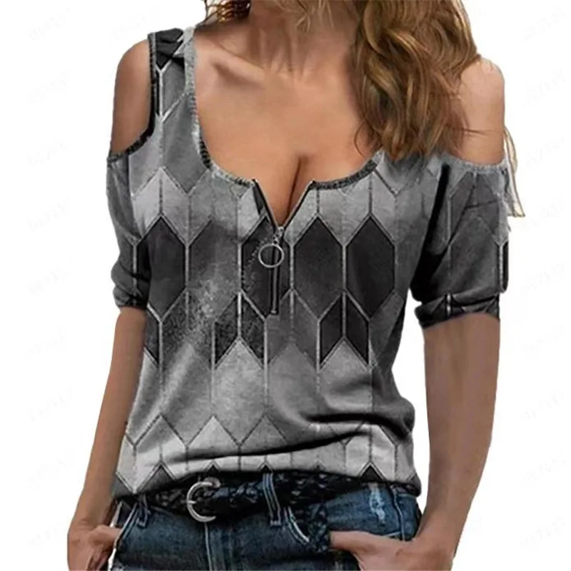 Casual comfortable  Vintage Vest Tops Women's Summer Sleeveless Fashion Blouse Geometric Print  Zip