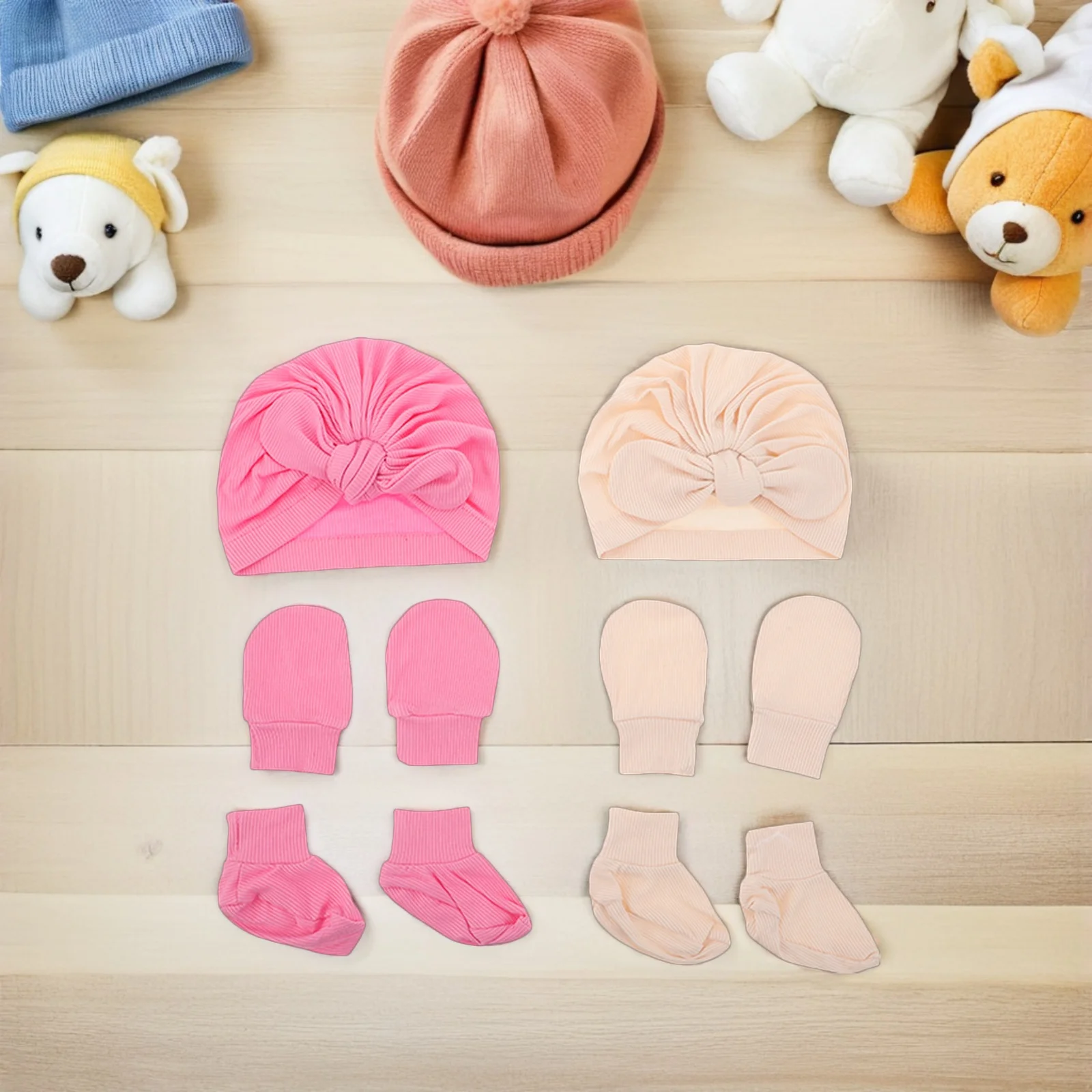 

1Set Newborn Baby Protective Set Hat Mittens Socks Soft Cotton Warm Antiscratch Comfort Infant Daily Wear Baby Turban Hat