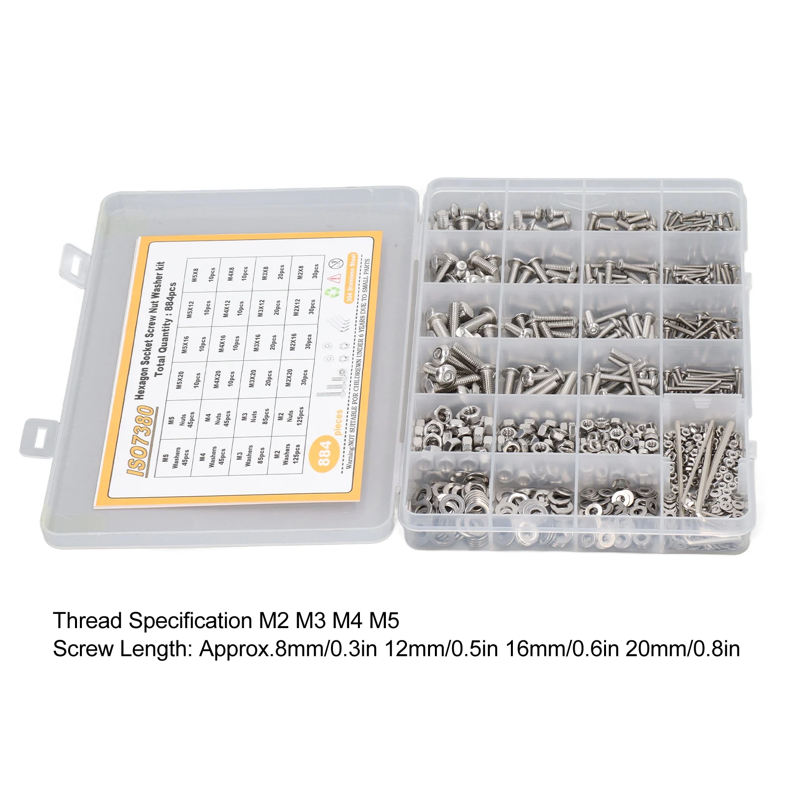 Kit d'Écrou à Vis en Acier Inoxydable, Rondelle Enroulée M2 M3 Figuré M5, Tête Demi-Ronde, Vis à Douille Hexagonale, Rondelles Kg, 884 Pièces