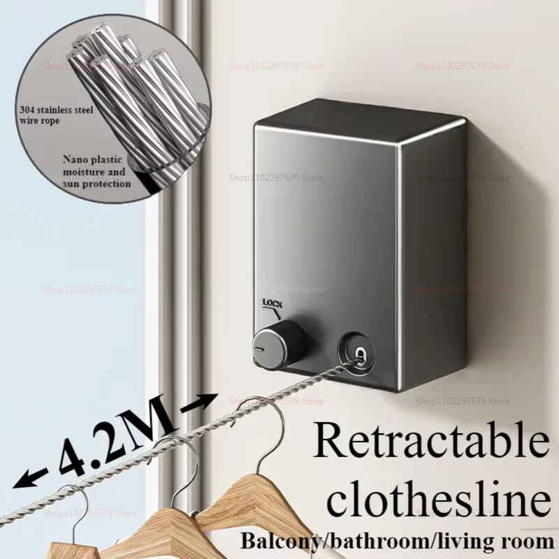 Retractable Clothesline Indoor and Outdoor Clothes Wall Hanger Drying Rack Balcony Bathroom Invisible Clothesline Wire Rope