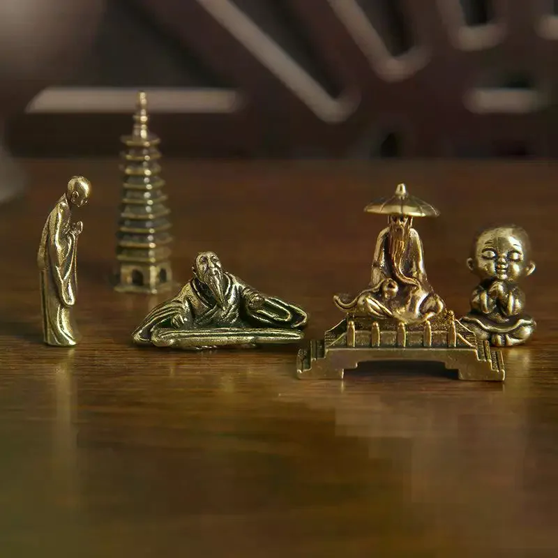 Brass Fishing Old Man Small Statue Desktop Ornaments Retro Fisherman Mini Figurines Models Home Decorations Crafts Accessories