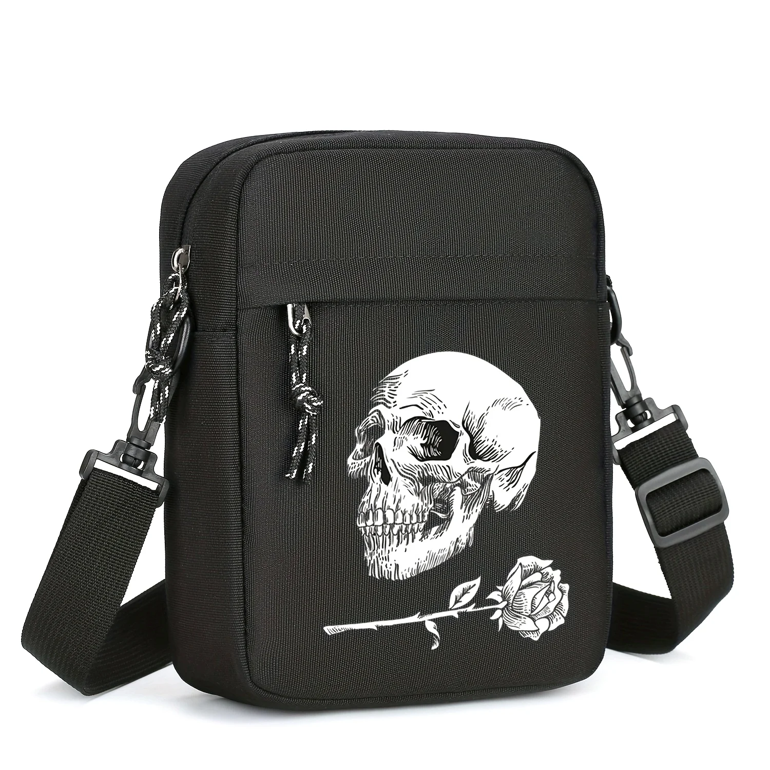 

Vintage Rose Skull Crossbody Bag Men's Oxford Fabric Shoulder Bag with Adjustable Strap Casual Messenger Bag for Daily Commute