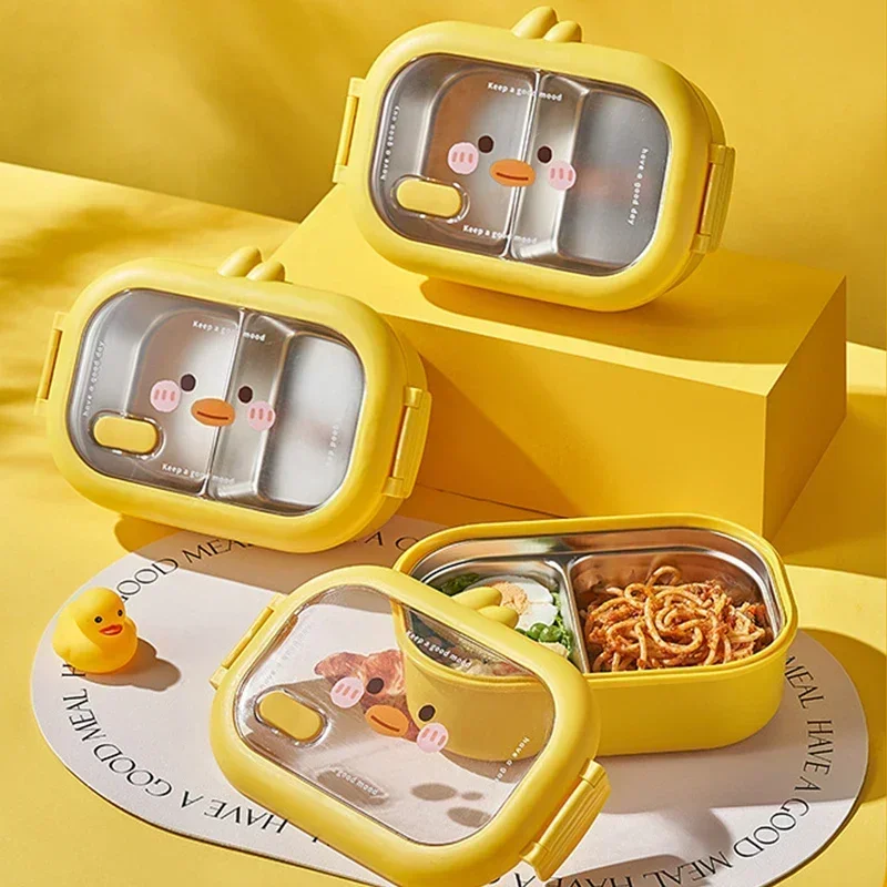 Fiambrera de acero inoxidable para niños, caja Bento escolar para niños, contenedor de comida portátil sellado, fiambrera calentable separada, organizador de cocina