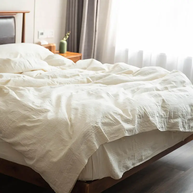 

3/4Pcs Natural A-Class Japanese Washed Cotton Bedding Set, White Hotel Duvet Cover Bed Sheet Pillowcase