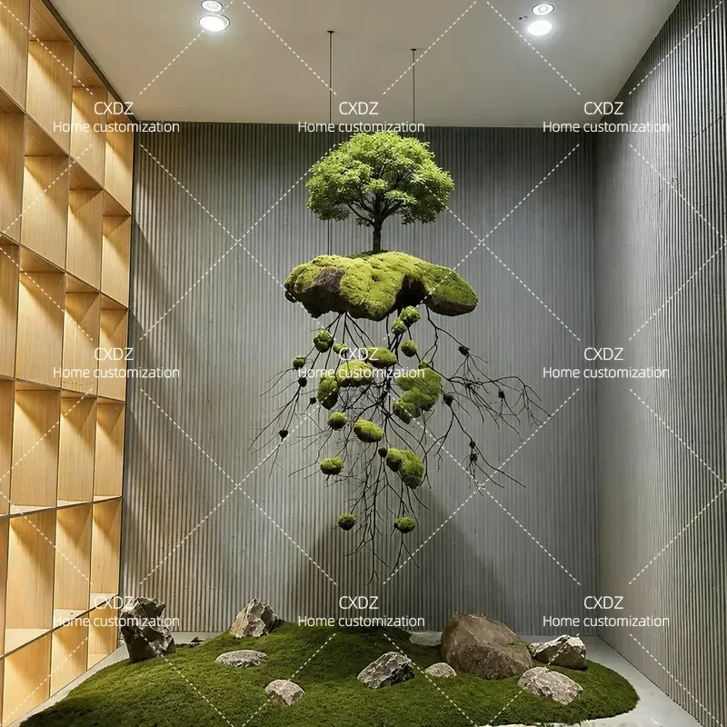 Hanging suspended simulated tree porch landscaping indoor landscape upside down pendant props fake bionic plant space