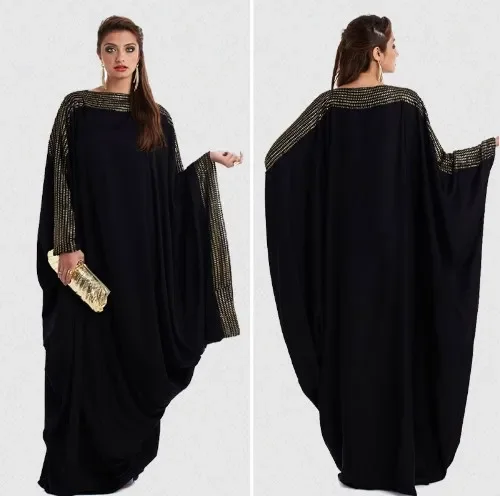 Elegant Loose-Fit Long Kaftan Dubai Gold Piece Batwing Sleeve Muslim Ethnic Women's Clothing Dress Plus Size