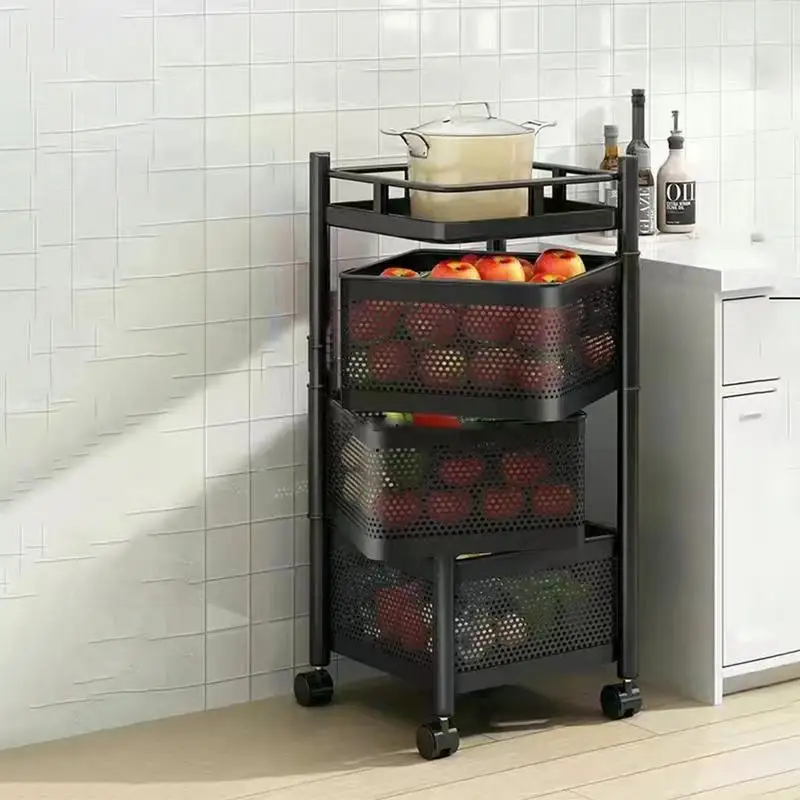 Fruit Basket For Kitchen Kitchen Vegetable Multi-Layer Rack Rotatable Large Capacity Rolling Cart Basket For Fruits For Tomato