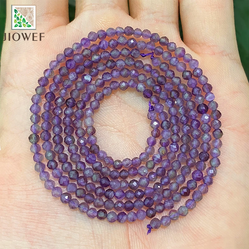15'' Inch Natural Crystals Beads Faceted Purple Amethysts Round Beads For Jewelry Making Necklace DIY Bracelet Accessories 2/3mm