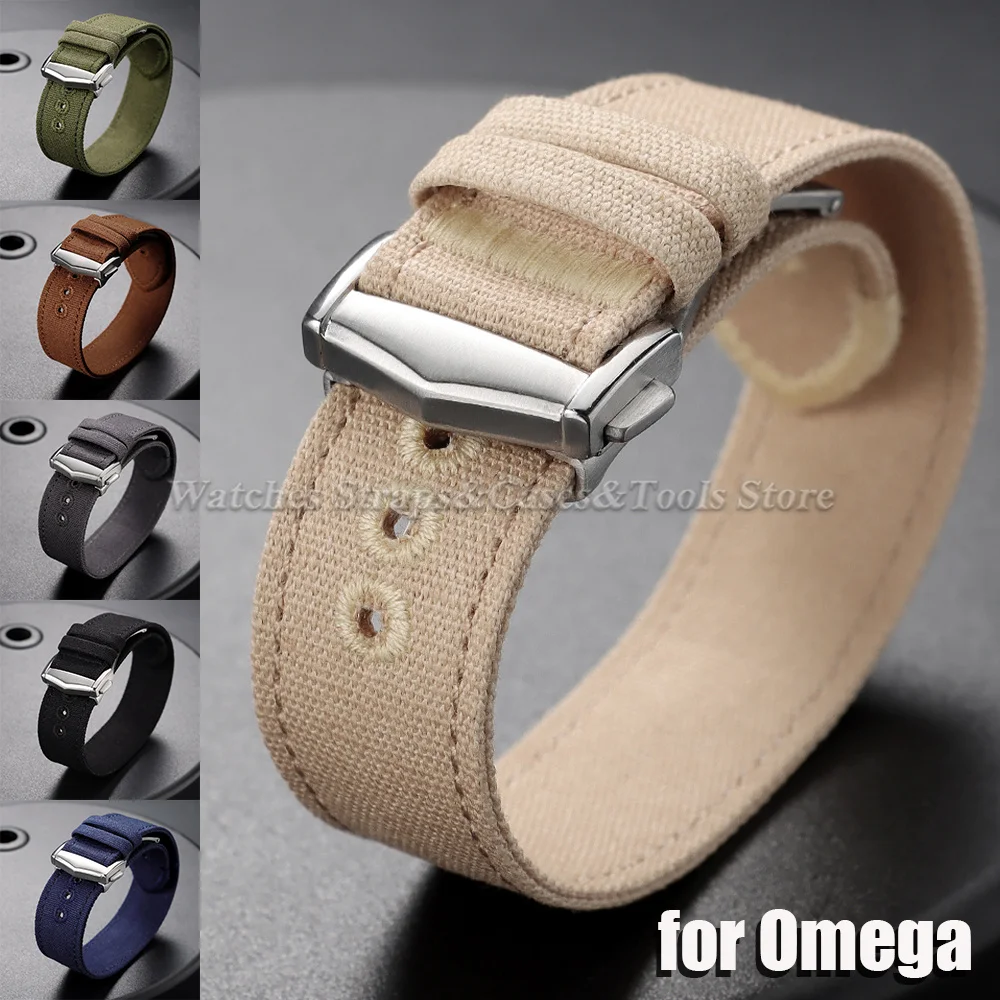 Ribbed Nylon Watch Band Canvas Strap 20mm 22mm for Omega for Swatch for MoonSwatch Men Sport Waterproof Folding Buckle Bracelets