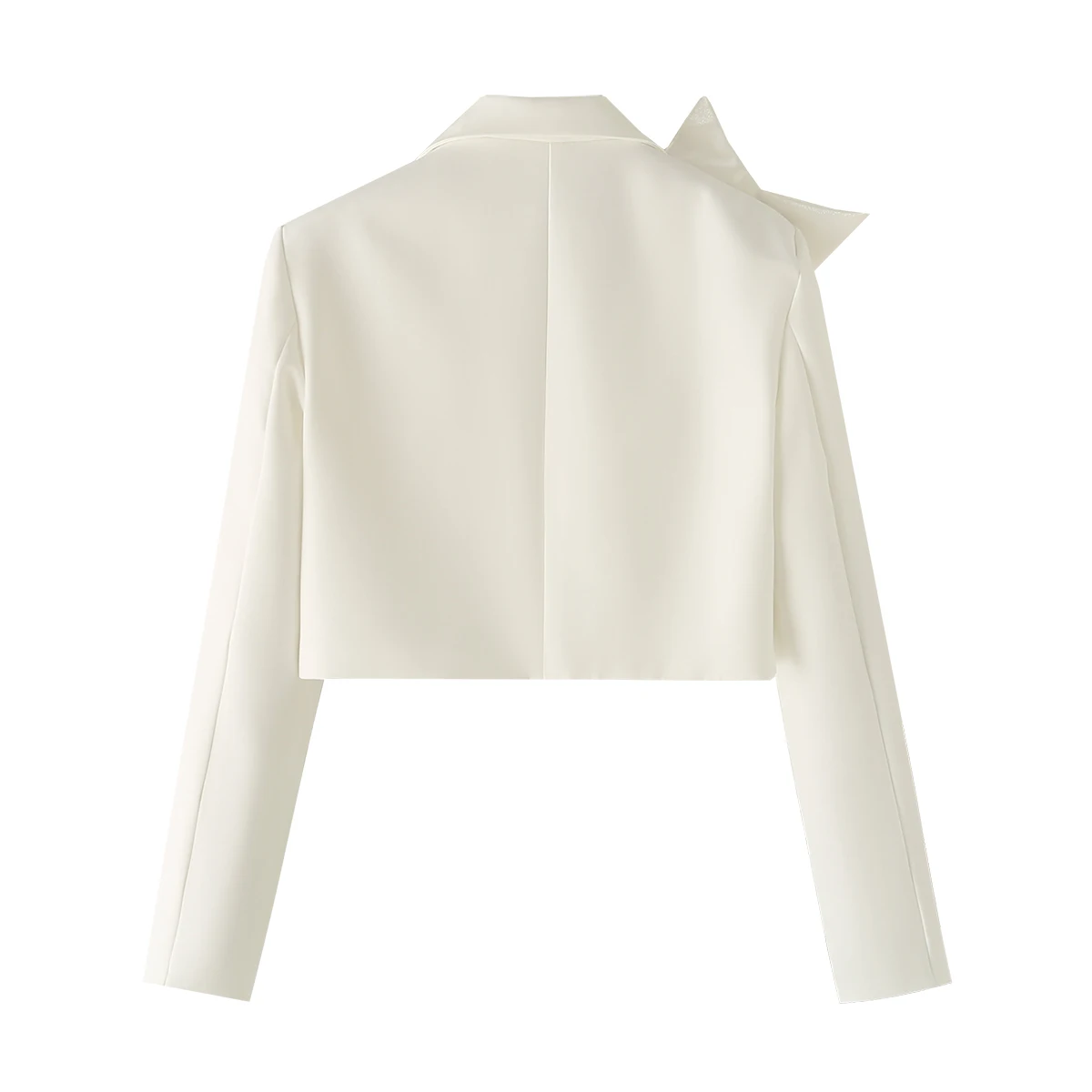 Tangada Women Solid Bow Crop Blazer 2024 Female Long Sleeve Jacket Outwear DA017